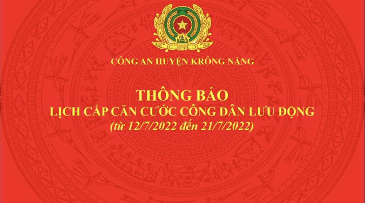Lịch cấp CCCD lưu động trên địa bàn huyện Krông Năng